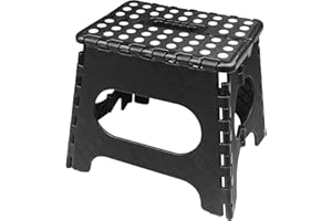 WinGluge 27cm di Altezza Sgabello Pieghevole, Sgabelli Pieghevoli, Gradino Pieghevole, Sgabellino Pieghevole Portatile, Sgabello in Plastica Nero per Cucina, Bagno, Camera da Letto, Campeggio