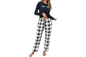 Uniexcosm Pijamas para Mujer Gato Algodon de Manga Larga Ropa de Casa Dormir Estampado en Cuello Redondo Pijama Mujer 2 Piezas Suave para Casual