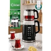 Kiwi Ktm-2919 Cam &Ccedil;aycı Elektrikli &Ccedil;ay Makinesi | 1.7L &amp; 1.0L Demlik &amp; Derece Ayarlı Dijital Panel &amp; Cam Kettle