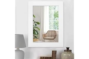 HLFMVWE Weiße Große Spiegel für Wand Rechteck Vintage Rustikalen Wandspiegel Mit Hölzernen Rahmen Antiken Hängenden Spiegel Bauernhaus für Bad Schlafzimmer Wohnzimmer Dekorative 50 x 40 cm Wide Trim