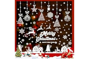 QXRXN 192 Vetrofanie Natalizie per Finestre, Addobbi Natalizi per la Casa Interni Bianche Adesivi Natalizi per Vetrine Riutilizzabili Stickers Natalizi Veri, Decorazioni di Natale Vetrofanie per Negozio