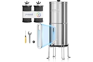 Purewell Sistema de agua alcalina de 4 niveles de gravedad, hasta pH 8,5, con 2 cartuchos de filtro de agua PB-PH, indicador de nivel de agua de cristal visual, agua alcalina (8,5 L)