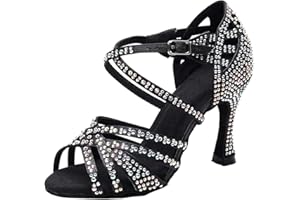 MGM-Joymod Sandali da ballo, da donna, aperti in punta, con cinturini incrociati e strass, ideali per feste, matrimoni, balli latini, moderni e tango