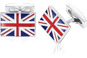 HONEY BEAR UK Union Jack Flag Cufflinks for Men, GB United Kingdom British Britain Flag Stainless Steel