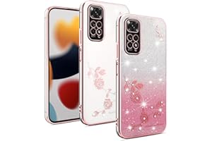 XINYEXIN Funda Glitter para Xiaomi Redmi Note 11 4G / Redmi Note 11S 4G, Carcasa Teléfono Antigolpes Transparente Bling Sparkle, Ultra Delgado Cute Brillante para Niñas y Mujeres - Oro Rosa