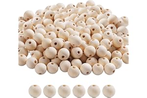 Glaxcidy Runde Holzperlen, 250 Pcs Natürliche Runde Holzperlen, 15mm Unbehandelt Holzkugeln mit Loch, Unlackierte Holzperlen für Handwerk DIY Handgemachte Dekoration, Schmuckherstellung