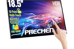 Prechen Portable Touchscreen Monitor 18.5 Inch, HDR, 350cd/m², 1920x1080 Touch Display with HDMI USB C, 99% sRGB, Built-in Speakers, Kickstand & VESA,Travel Second Monitor for Laptop PC