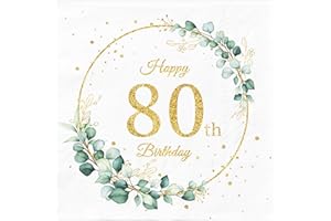 BUSCANDO 40Pcs 80th Birthday Day Napkins Sage Green Eukalyptus Birthday Day Party Table Decorations Disposable Paper Serviettes for Women Men Him Her Party Decorations
