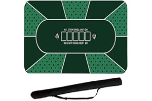 TOURKING Professional Poker Mat 180 x 90 cm, Blackjack Mat 10 Player Portable Rubber Texas Hold'em Poker Table Top Layout w/Carrying Bag for Poker Games, Blackjack Layout(Green)
