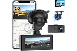 FAUMON Dash Cam Front and Rear, 4K+1080P Dual Dash Camera for Cars with WiFi & GPS, Dashboard Camera Dashcam with App Control, Free 64GB Card, 170° Wide Angle, G-Sensor, Loop Recording, 24H Parking Mode