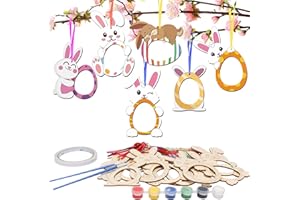 DKINY 12pcs Bricolage Cadre Photo Lapin Suspendu en Bois à Colorer avec Pinceaux et Peinture pour Enfants Loisir Créatif Pâques Activité Familiale Fête Decoration Interieur