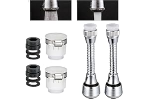 RUMGUG 2 Pcs Kitchen Tap Spray Head, 360° Flexible Faucet Extender 2 Modes Tap Aerator Water Saving Adjustable Faucet Sprayer Attachment Anti-Splash Sink Tap for Kitchens Bathrooms Toilets Dormitories