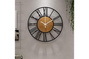 HAITANG Orologio da parete rotondo da 40 cm nero per l'arredamento del soggiorno, numeri romani vintage, silenzioso, senza ticchettio orologi da appendere per la casa, il giardino l'ufficio la decorazione