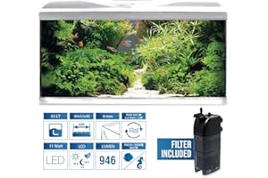 Amtra Acquario System Tank V2 - Aquarium en Verre Complet 85 L, Lumière LED 11 W et Pompe des Filtration Incluses, Eau Douce Ou Salée, Blanc, 80 x 32 x 48 cm