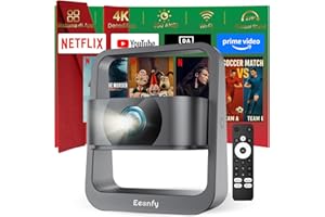 Eeenfy Mini Proiettore Portatile, Smart Proiettore Home Cinema con App Integrata, Rotazione di 270°, 1080P, 350ANSI, E-Focus/Keystone, Videoproiettore WiFi Bluetooth per Esterni/Telefono, Grigio Scuro