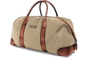 DRAKENSBERG Sac De Voyage Classique 'David' (L) - Grand Sac Weekend Homme, Toile, Cuir, Extensible, Design Safari Vintage, 60L - Kaki-Beige, DR00116