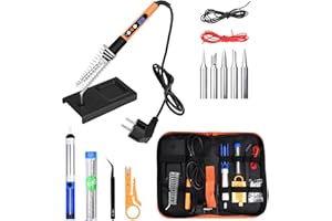 KKMOL Zestaw lutowniczy, 100 W LED lutownica z regulacją temperatury 180℃-500℃, drut lutowniczy 10 g, 5 grotów lutowniczych, stojak do lutownicy, przełącznik wł./wył., zestaw lutowniczy do naprawy