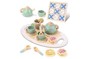 HUIFOO Teeservice Kinder Holz Set, Kinderküche Zubehör, Teeparty Spielküche Rollenspiele, Spielküche Zubehör, Rollenspiele Kinderküche, Tee Set Holzspielzeug, Geschenkfür Kinder Mädchen Jungen