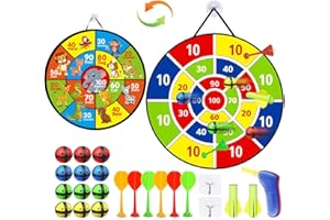 LiRiQi Jeu de Fléchette Enfants 66 cm, Double Face Jouets de Sport Sûr Enfants de Fléchettes Animaux avec 12 balles, Jeux de Fête Intérieurs et Extérieurs Garçon Fille et Adulte Jouets Cadeaux