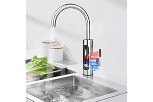 LIFEJXWEN Sofortiger Warmwasserhahn 3000 W, elektrischer Wasserhahn mit LED-Anzeige, Warmwasserbereiter für Küche und Badezimmer…