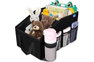 SMOF Organisateur de Voiture- Boîte de organisateur voiture enfant avec Porte-Gobeletsde, Multipurpose Poches, Pliables Organisateur Voiture Siege Avant Rangement Voiture pour Jouets, collations, livres