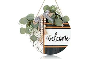 CHDITB Boho-3D Willkommensschild Haustür (29 x 29 cm), rustikaler Welcome Türdeko Haustür mit Eukalyptusblättern, Runder Herzlich Willkommen Schild für Tür Haustür Büro Bauernhaus, Türkranz Ganzjährig