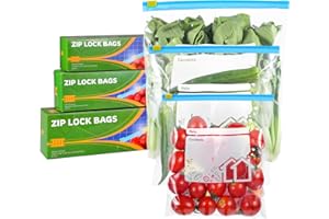 HEMIKS 70 Pcs Food Storage Freezer Bags, 3 Sizes Zip Lock Bags (4.55L, 2.27L, 1L), Reusable Ziplock Bags Sandwich Bags with Expandable Bottom, Heavy Duty Food Bags for Fruits, Veggies, Meat, Snacks