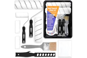ENCOUN 12PCS Rullo Pittura Kit, Rullo per Pittura Professionale, Rullo Pittura Antigoccia, Vassoio, Nastro Adesivo, Mini Pennelli da Pittura Rullo per Imbiancare Pareti e Soffitti con Pennelli Pittura