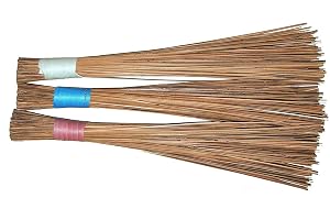 Coconut Fiber, Wood Coconut Fiber Broomstick for Wet Floor, Garden, Outdoor Cleaning Brooms Pack of 3, Brown