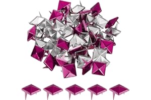 QUARKZMAN 50pcs Tachuelas de Pirámide Cuadrado, 12mm Remaches de Punta Cuadrada Tachuelas para Ropa Cuero Picos de Estilo Punk de Metal para Cinturones Prendas Manualidades, Rojo Rosa