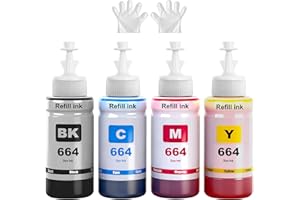 SHUOLEI 664 Ink Compatible with epson 664 T664 Refill Ink Bottle Multipack for ET-2500 ET-2550 ET-2600 ET-2650 ET-3600 ET-4500 ET-4550 ET-14000 ET-15000 ET-16500 L100 L110 L200 L210(4-Pack BK/C/M/Y)