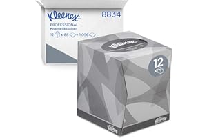 ‎KLEENEX Kleenex Kosmetiktücher in Taschentücher Box 8834, 2-lagige Kosmetiktücher mit FSC-zertifiziertem Papier, mit Schutzbalsam, weiß, parfümfrei, 12 x 88 (1.056 Papiertaschentücher)