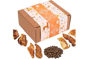Dewkes Natural Dog Treat Box for Celebrations | Grain-Free Treat Selection with Chicken Jerky, Beefy Chews, Fishy Bites & Porky Scratchings | Hypoallergenic Dog Birthday Present Gift Hamper