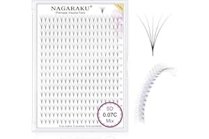 NAGARAKU 5D Extension Cils Prefait Bouquet 320 Fans Volume Russe Longue Tige Éventails Préfabriqués Base Mince Pointue Cils Naturels Moelleux Premade Fans Eyelash Noir 16 Rows Boîte XL(0.07 C 9-14mm)