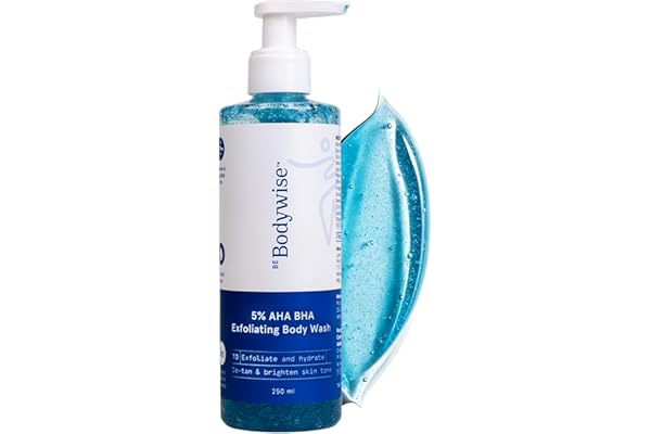 Be Bodywise 5% AHA BHA De-Tan Exfoliating Body Wash 250ml | For Body Acne, Strawberry Skin, De-Tan | Infused with 3% Lactic A