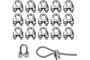 SZWLJ Confezione da 16 morsetti a U M5 in acciaio inox con finitura argentata, resistenti per stendibiancheria, recinzioni da giardino, binari per tende e fissaggi esterni