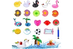 LGZIN 20 Aufblasbare Getränkehalter Satz, Schwimmender Getränkehalter Pool Aufblasbar, Aufblasbares Inflatable Flaschenhalter, mit Luftpumpe, Handy wasserdichte Tasche, Poolparty Kindergeburtstag
