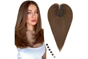 Elailite Hair Topper Donna Capelli Veri Clip in Silk Lace Marrone Cioccolato Protesi Toupee Toupet con Frangia Laterale (Handmade Base 8x11.5cm) 25cm 27g #4