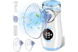 Sentasi Nebulizador Eléctrico Inhalador para Niños y Adultos bebes,Pantalla Digital LED Aerosoles Portatil Ultrasónico con mascarilla Tratamiento de Enfermedades Respiratorias Tos Asma (Azul)