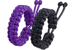 Jewboo Paracord Survival Bracelets Braided Paracord Handmade Rope for Couples Men Women Adjustable Size(Set of 2)