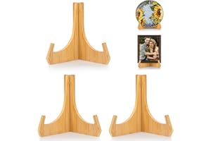 ANBOXIT Tellerständer zur Aufsteller, 8 Zoll Tellerhalter, Bambus Fotoaufsteller Bilderrahmen Ständer, Tisch Mini Staffelei, Dekorative Ständer & Stützen für Platten, Bücher, und Plaketten (3 Stück)