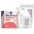 Nuliie 80 Pcs Breast Milk Storage Bags, 250ml BPA Free Milk Storage Bags with Pour Spout for Breastfeeding, Self-Standing or Flat Pre-sterilised Bag, Space Saving for Fridge or Freezer Use
