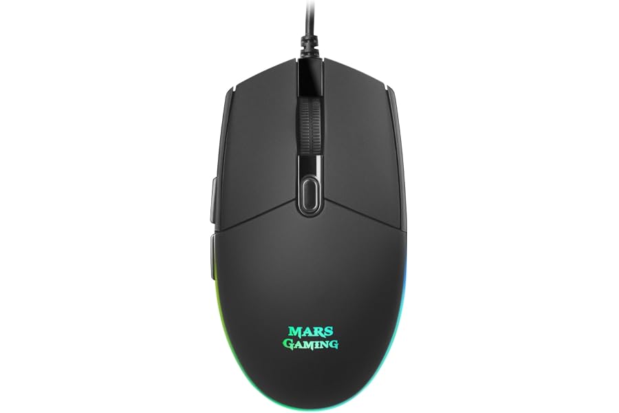 Mars Gaming MMG, Ratón Gaming Compacto 3200 dpi RGB Flow, Switches Mecánicos HUANO, Diseño Ligero Antideslizante, 6 Botones, 