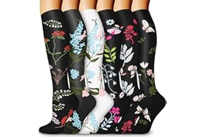 BLONGW 6 Pairs Compression Socks Women Men, 15-20 mmHg Support Knee High Socks Flight Socks for Nurses,Running,Flying,Travel,Athletic,Sports