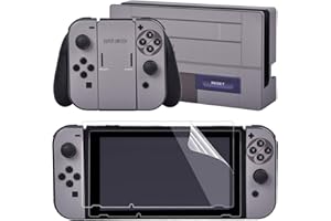 eXtremeRate kit d'Autocollants pour Nintendo Switch Manette avec 2 PCS Protecteur d'Écran Film Protection(Console & Joycons & Dock & Grip)-Style Snes 16 Bits