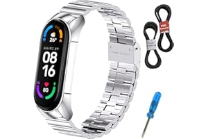 MIJOBS Correa de Metal para Xiaomi Band 6 Pulsera Miband 5/4/3 Correas de Reloj Miband 6 Correa de Acero Inoxidable Pulsera de Repuesto Compatibles con Xiaomi Mi Band 6/5/4/3 Correa de Metal