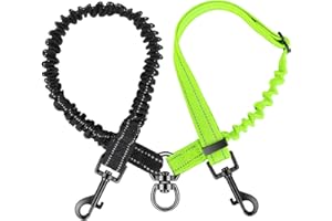 Nasjac Podwójna smycz dla psa, czarna i fluorescencyjna zieleń, smycz dla psów, wersja 2-kolorowa (do XS/S+S), bungee amortyzująca wstrząsy, nieplączące się złącze obrotowe o 360°, regulowana długość