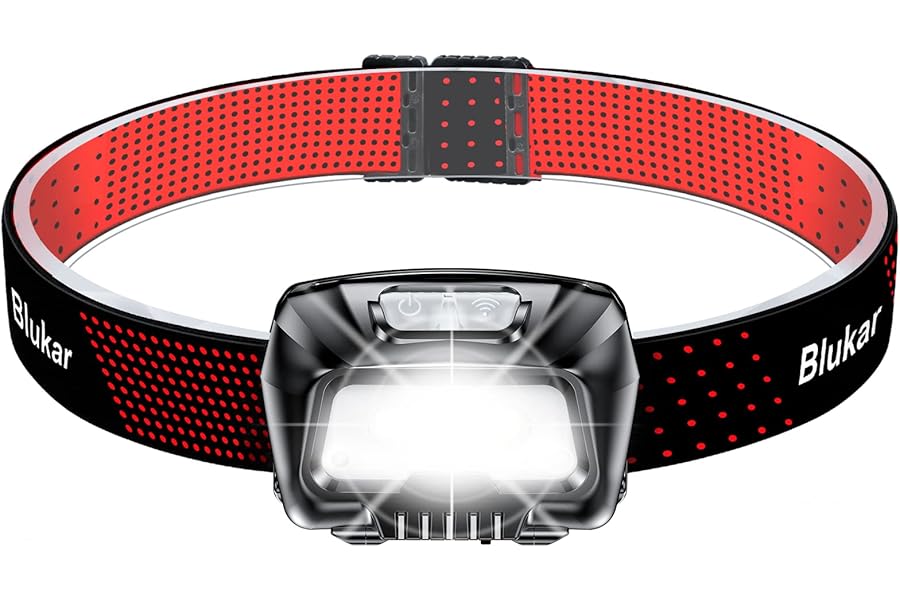 Blukar Head Torch Rechargeable, 2000L Super Bright LED Headlamp Headlight with Sensor Control, 6 Light Modes, IPX5 Waterproof, 30 Hrs Runtime for Power Cuts, Emergency, Running, Hiking etc.