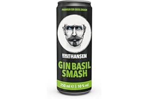 ‎KNUT HANSEN DRY GIN KNUT HANSEN Gin Basil Smash | Trinkfertig gemixt | Geschmack von Basilikum und Zitrone | 10% vol. |1 x 250ml Dose