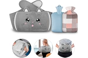 NAJILI Borsa dell'acqua calda da 1 l, in gomma con rivestimento e fodera in vita, set da 3 cinture per bottiglia d'acqua calda, per collo, spalle, schiena, piedi, riscaldamento in vita per bambini,